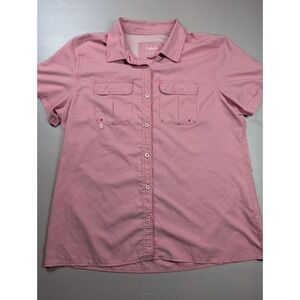 Cabelas Mens Short Sleeve Button Up Shirt Pink Gingham Outdoor Casual XL